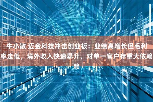 牛小散 迈金科技冲击创业板：业绩高增长但毛利率走低，境外收入快速攀升，对单一客户存重大依赖
