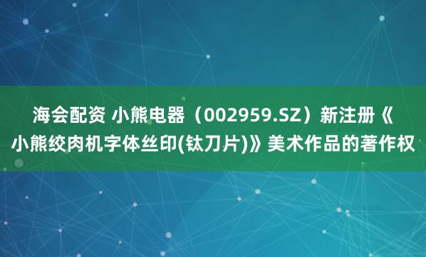 海会配资 小熊电器（002959.SZ）新注册《小熊绞肉机字体丝印(钛刀片)》美术作品的著作权