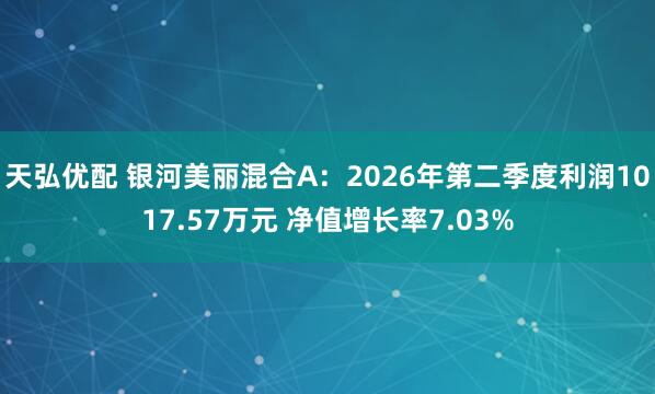 天弘优配 银河美丽混合A:2026年第二季度利润1017.57万元 净值增长率7.03%